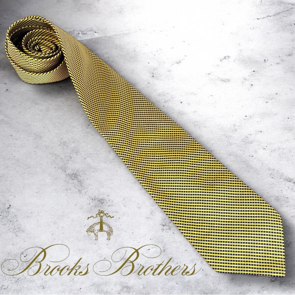 Brooks Brothers Makers Yellow & Navy Geometric Silk Tie